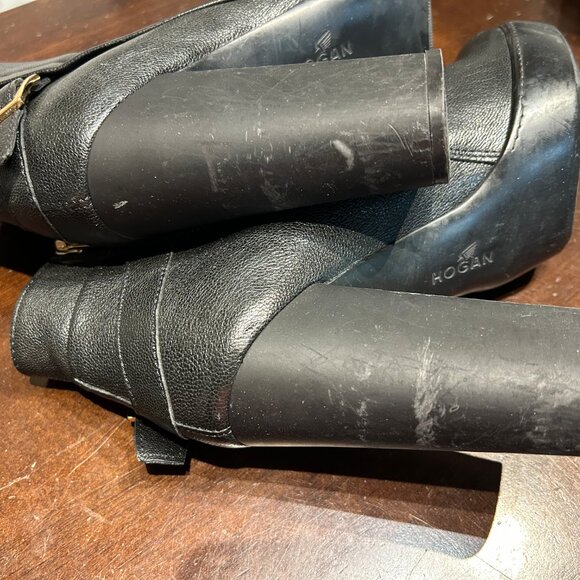 Authentic Womens Hogan Black Leather Platform Block Heel Zip Booties 40 US/10 - Picture 14 of 16
